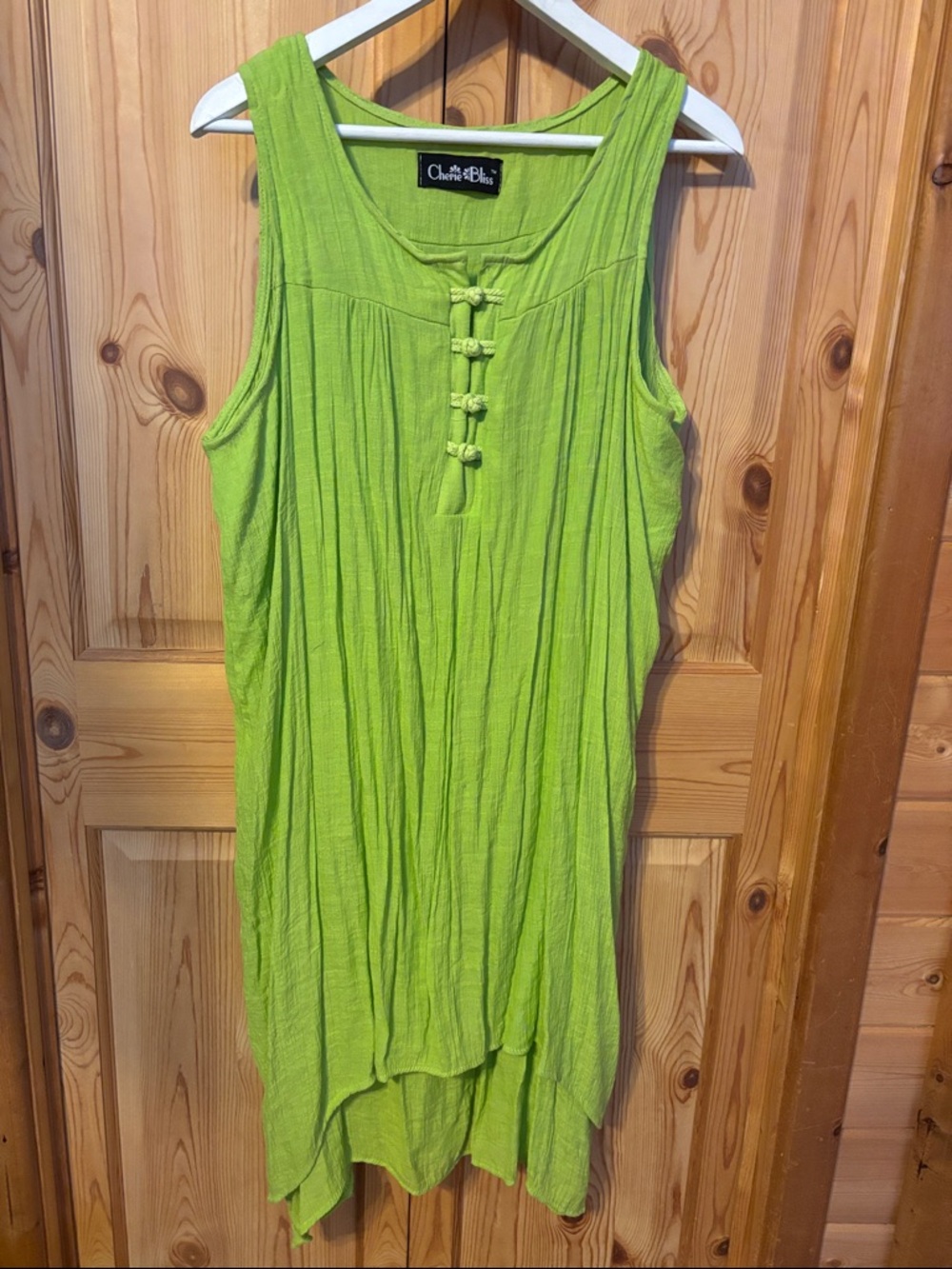 Cherie Bliss Lime Green Sleeveless High-Low Crinkle Dress
